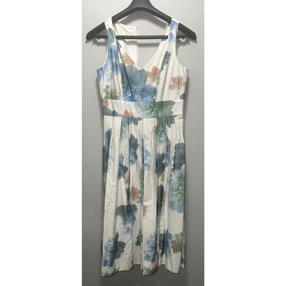 Calvin Klein Women’s Floral Fit & Flare Dress Size 8 White Blue Green Sleeveless - Picture 7 of 7
